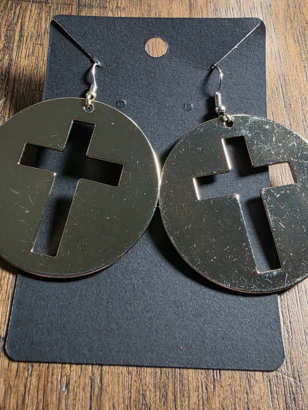 Gold-Tone Cross Cutout Disc Earrings